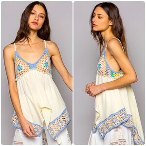 🆕 POL - Colorful Crochet Trim Tank Top - Handmade Panel - 100% COTTON